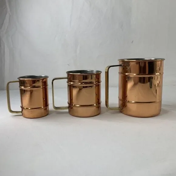 Copper & Brass Measuring Cups Set European Portugal Made 1/4 1/2 & 1 Liter Litre
